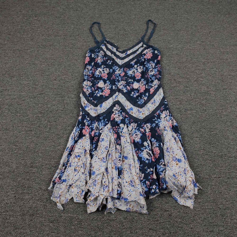 Intimately Free People Dress Womens Small Blue Floral Ruffle Handkerchief Boho